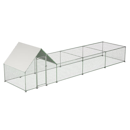 26'Lx6.7'Wx6.6' ft Large Metal Chicken Coop, Walk-in Chicken Run, Galvanized Wire Poultry Chicken Hen Pen Cage, Rabbits Duck Cages with Waterproof and Anti-Ultraviolet Cover for Outside