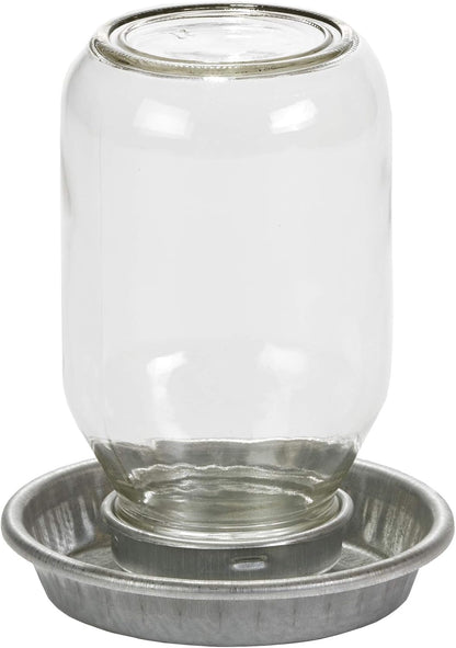 Mason Jar Baby Chick Feeder & Waterer Set - Galvanized Base with Glass Jar Bundle