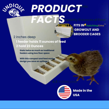 Button Quail Feeders (2), Adjustable Spill-Resistant Design Made in USA